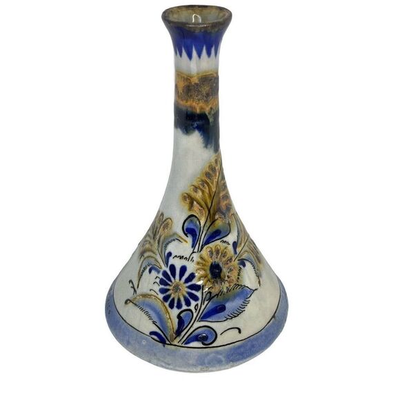 Vintage Small Tonala Mexico Pottery Vase Water Jug Bird Flower Folk Art - Picture 3 of 7